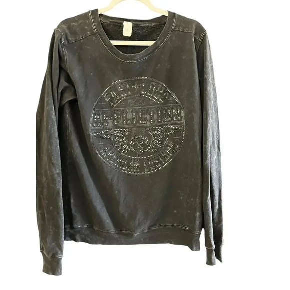 Affliction Black Distressed Back Cut-Outs Mesh Sweatshirt Size XL - Picture 1 of 10